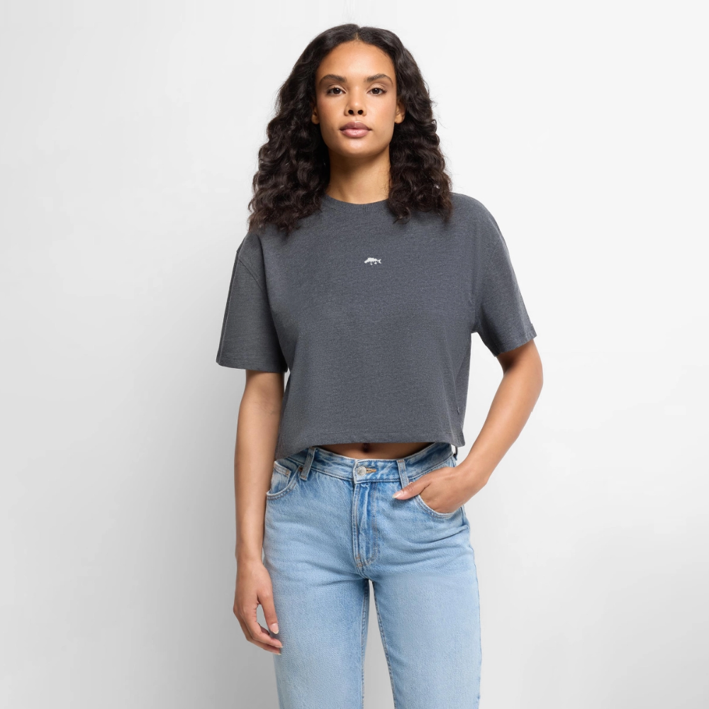 Women’s Premium Oversized Organic Cropped T-Shirt - heather anthracite